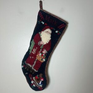 Vintage Mark Christmas Stocking Santa Claus Needlepoint Hanging Decor